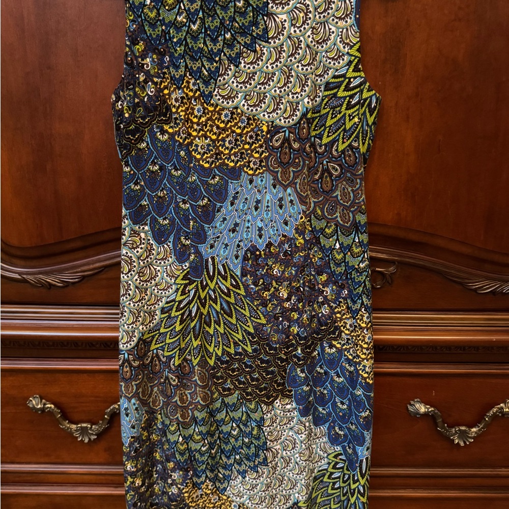 Joseph Ribkoff Vibrant Feather Print Midi Dress